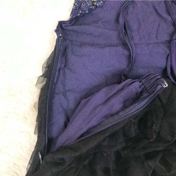 FREE PEOPLE Tulle Flutter Mini Dress Beaded Backless Navy Black Size Large New - Picture 12 of 14